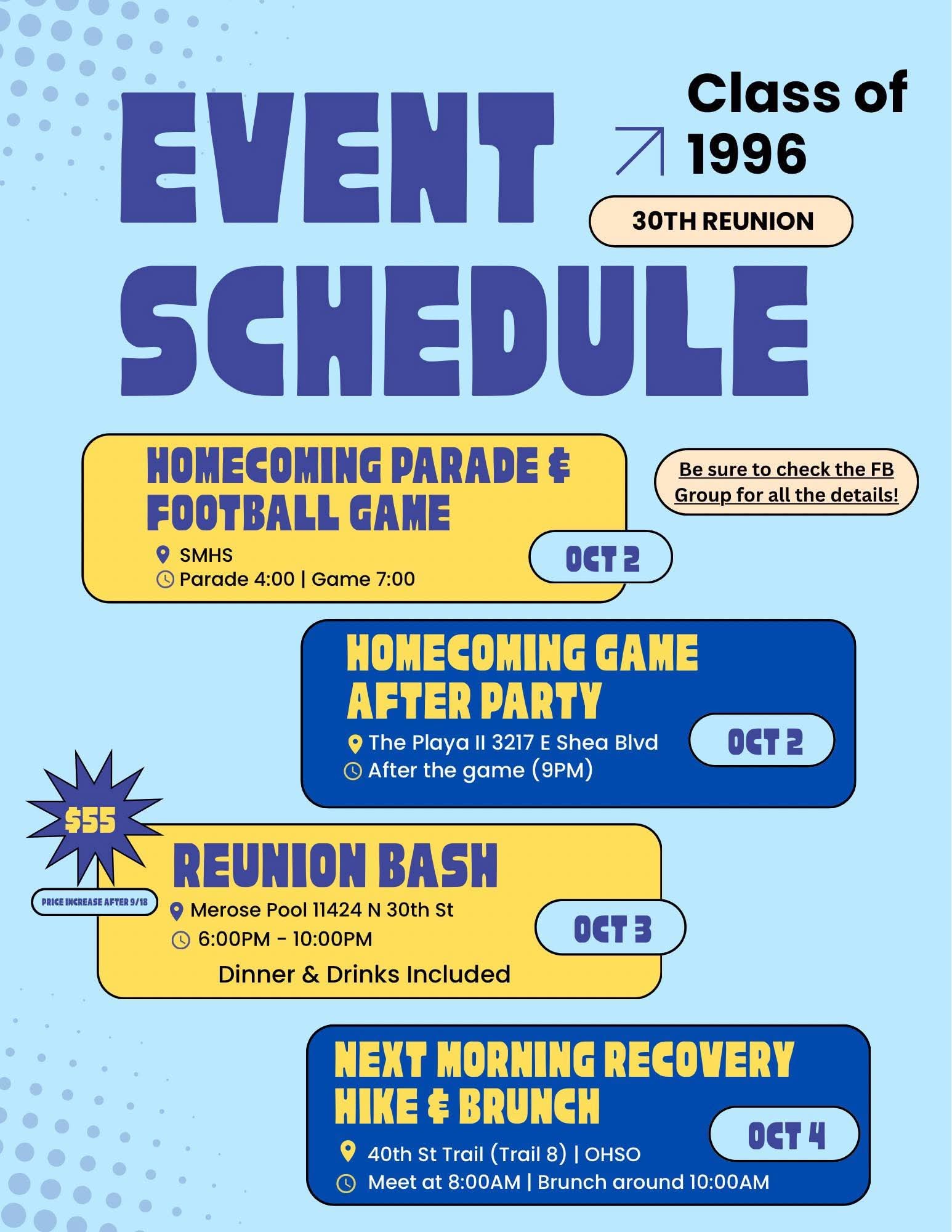 Official reunion weekend schedule flyer